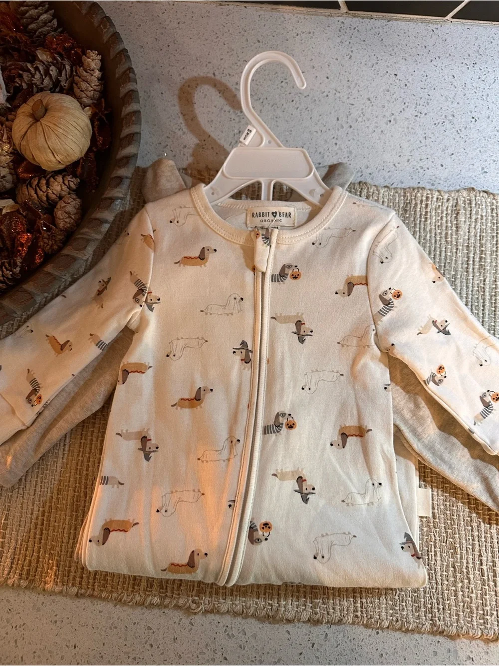 Baby Zip-Front Pajama Set in Cream with Halloween Dachshund Print